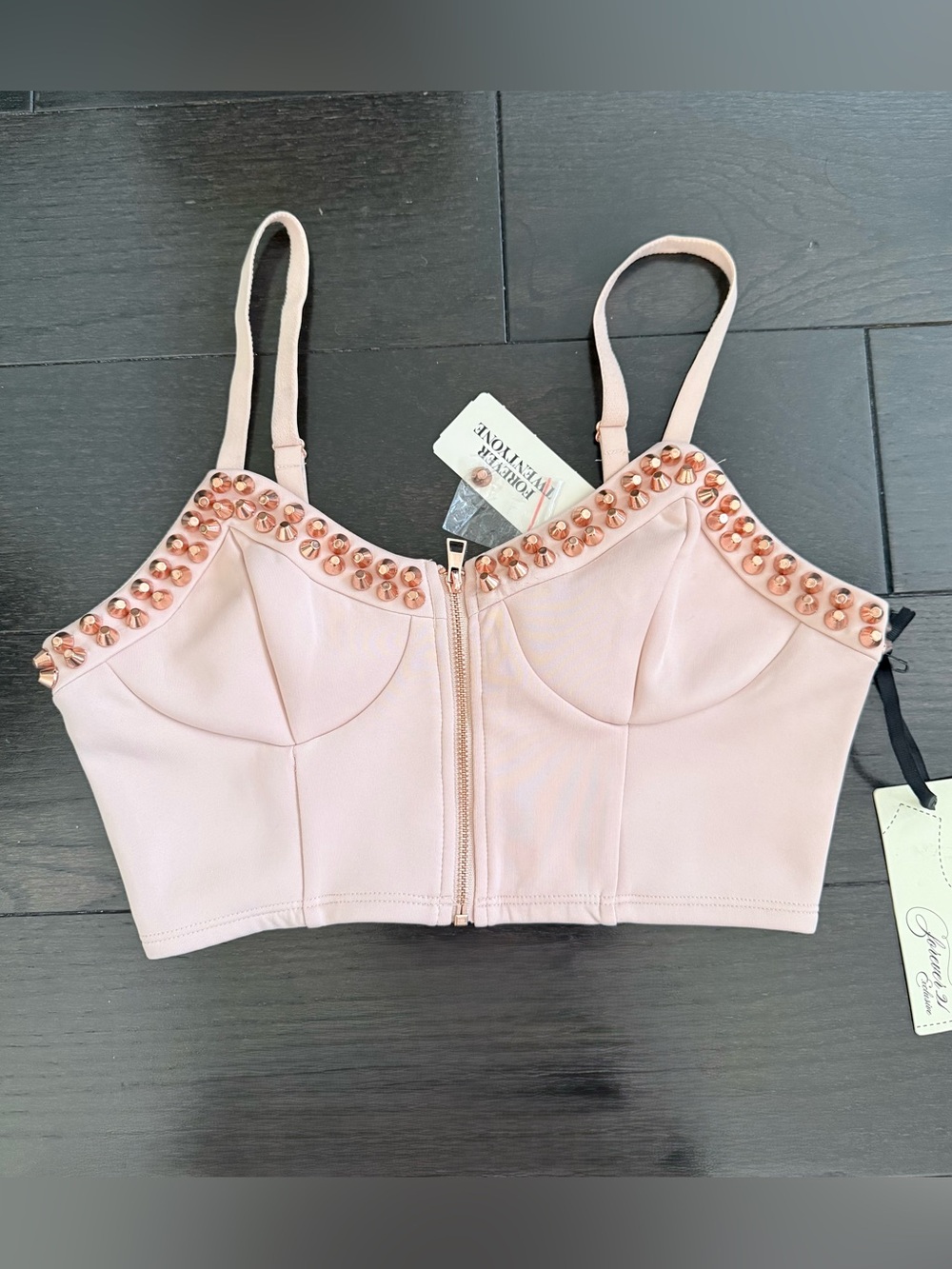 Forever 21 Blush Pink Studded Zip-Front Bralette